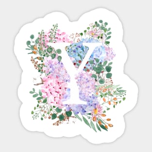 botanical monogram alphabet Y hydrangea flowers Sticker